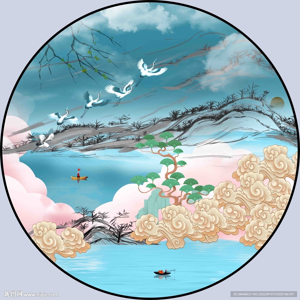 新中式圆形装饰画