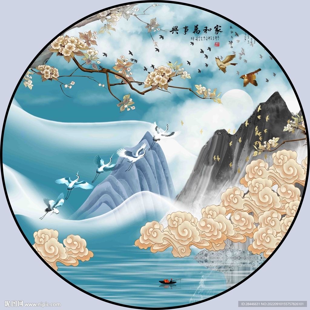 新中式圆形装饰画 