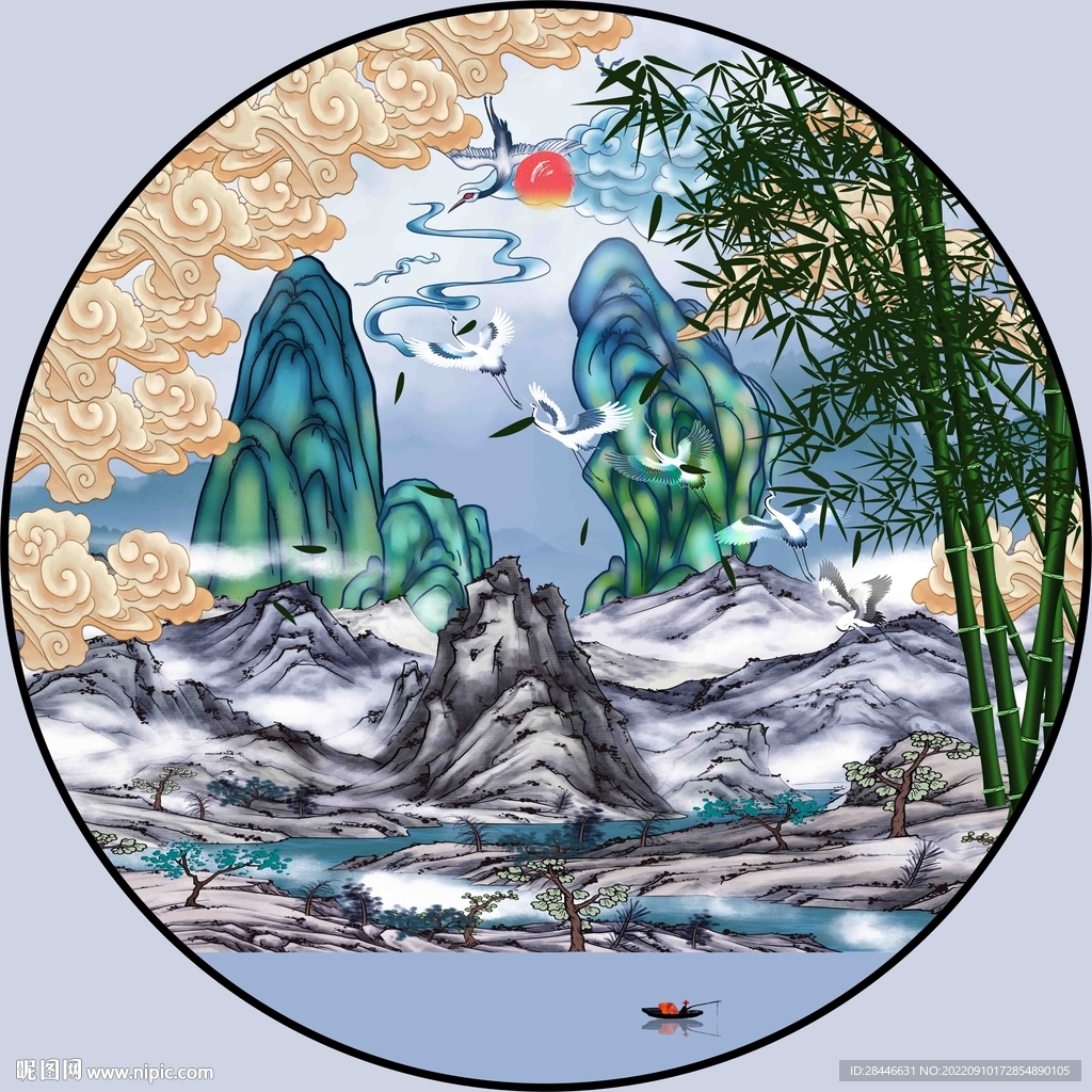 新中式圆形装饰画