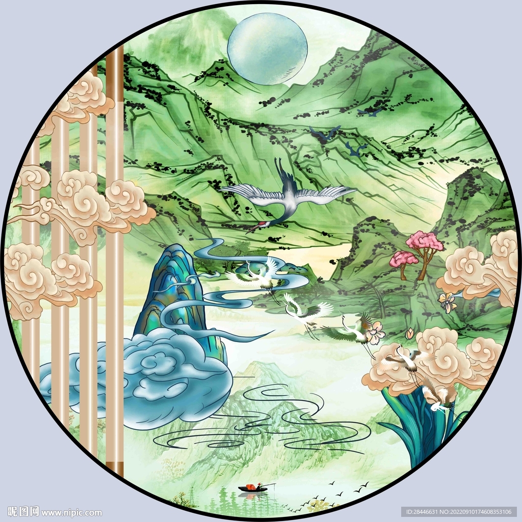 新中式圆形装饰画