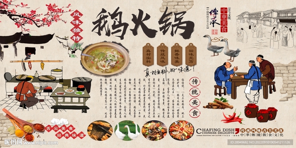 鹅火锅背景墙壁画