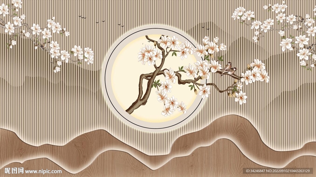 新中式古风花鸟背景