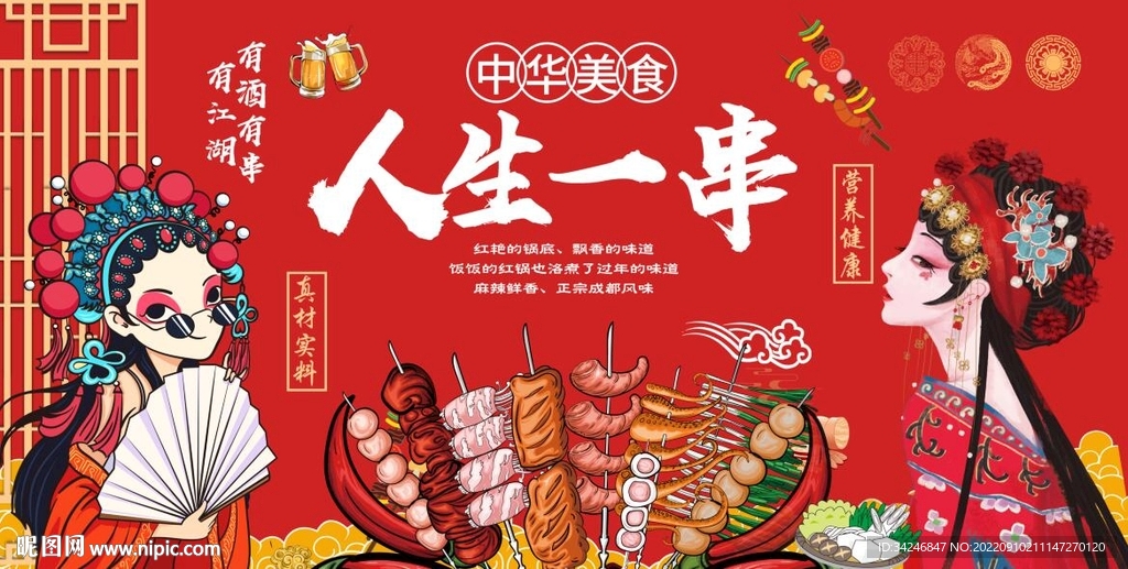 国潮炸串国潮烧烤背景