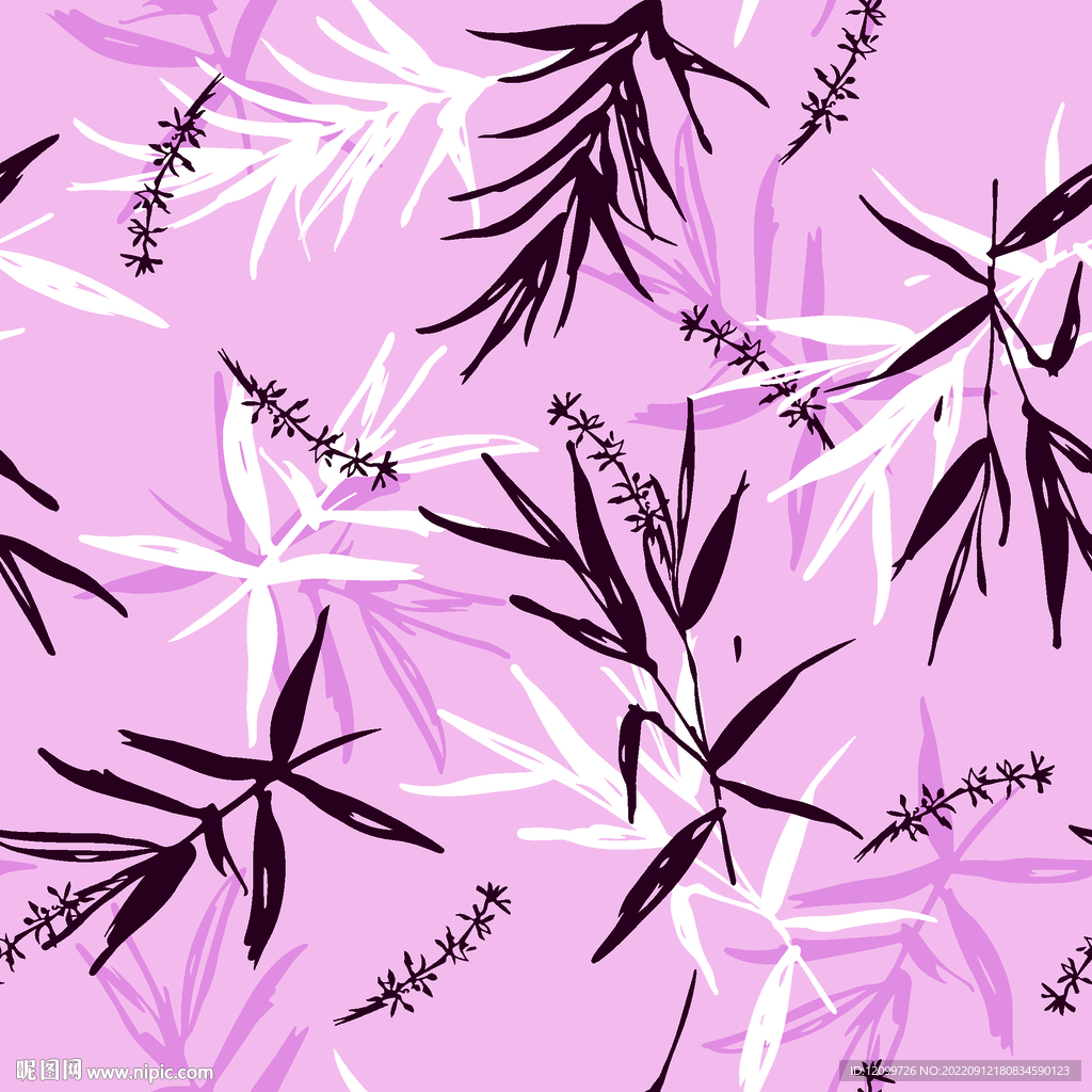 大牌叶子印花数码连衣裙