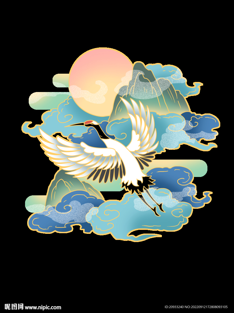 国潮山水花鸟素材