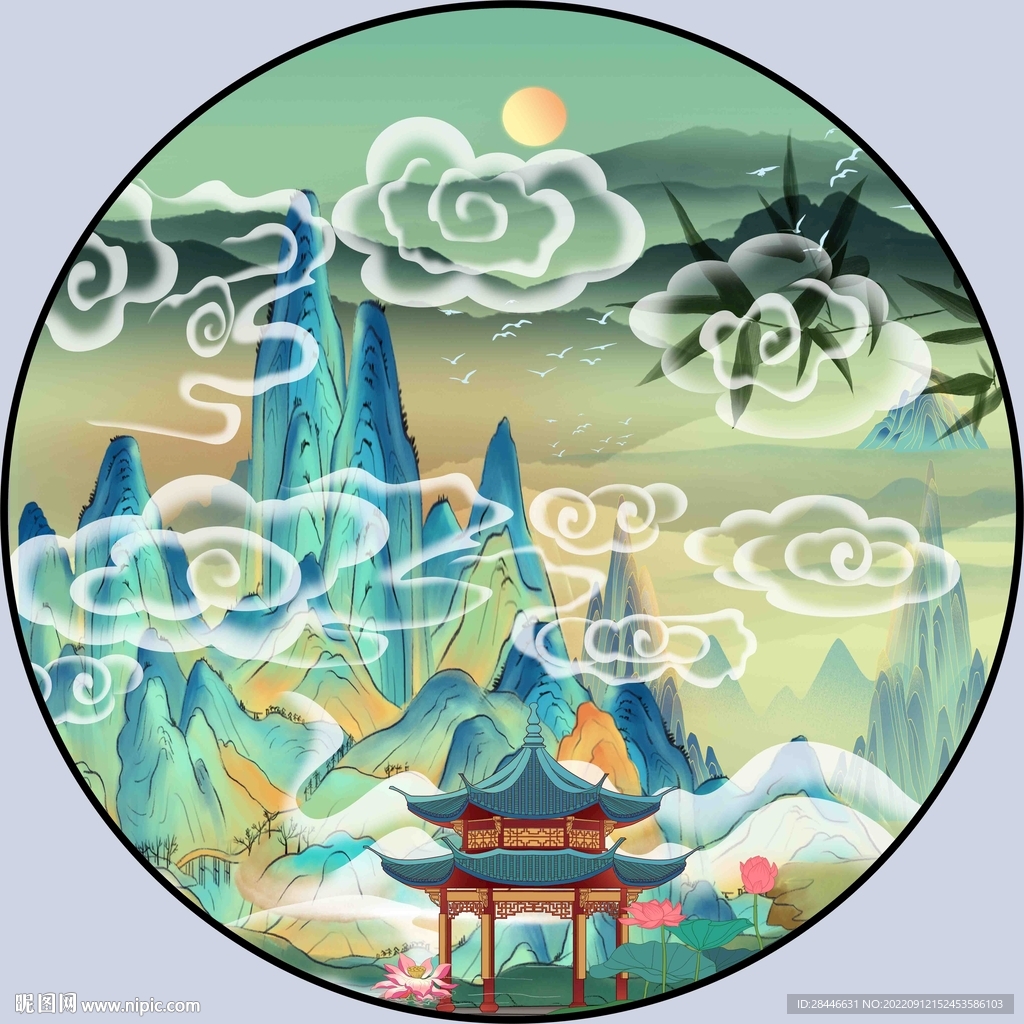 新中式圆形装饰画