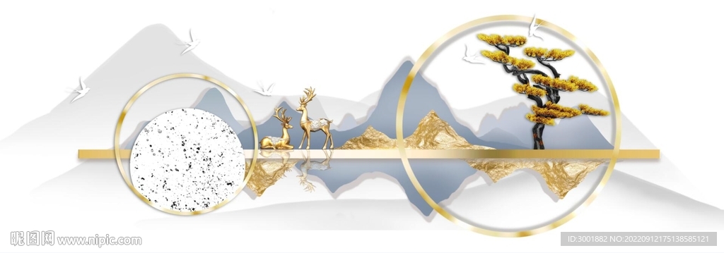 轻奢装饰画 山水画 麋鹿