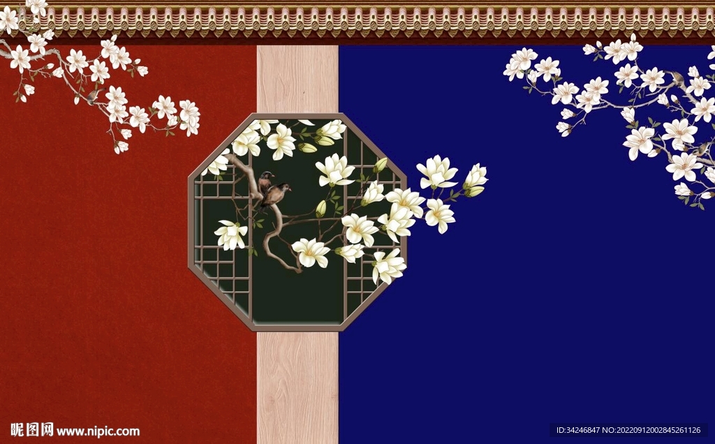 故宫红墙花鸟背景