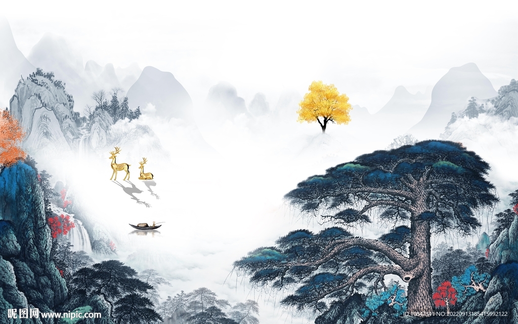 中国风山水新客厅画 TIf分层
