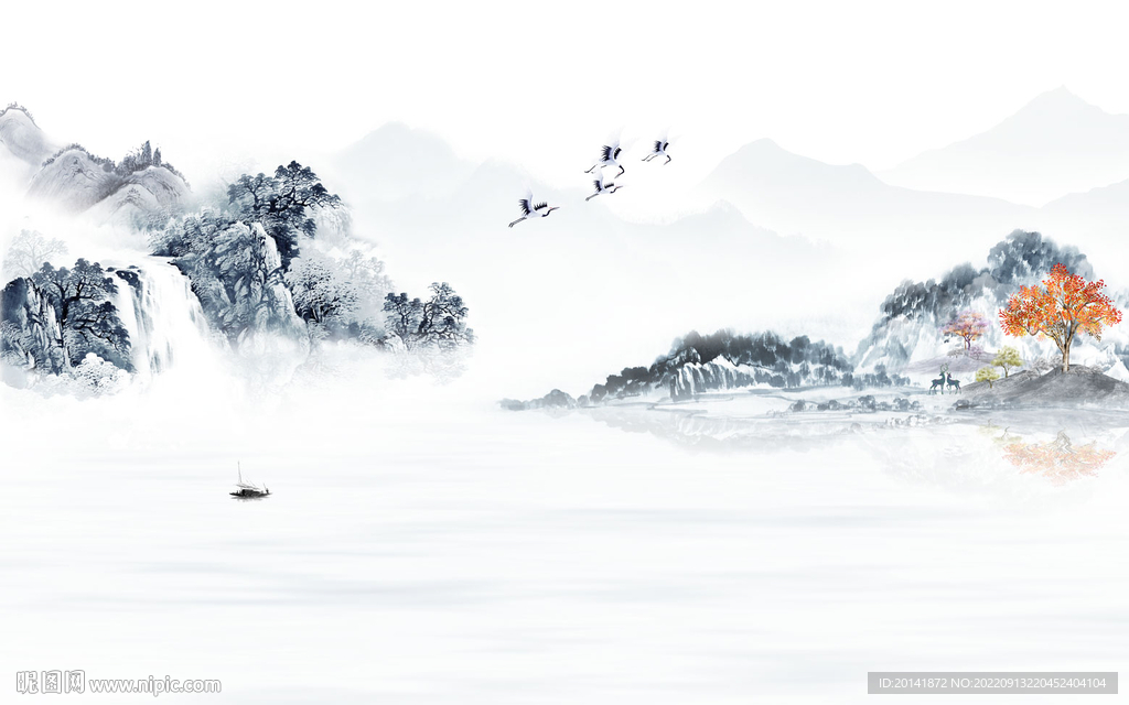 流水生财山水