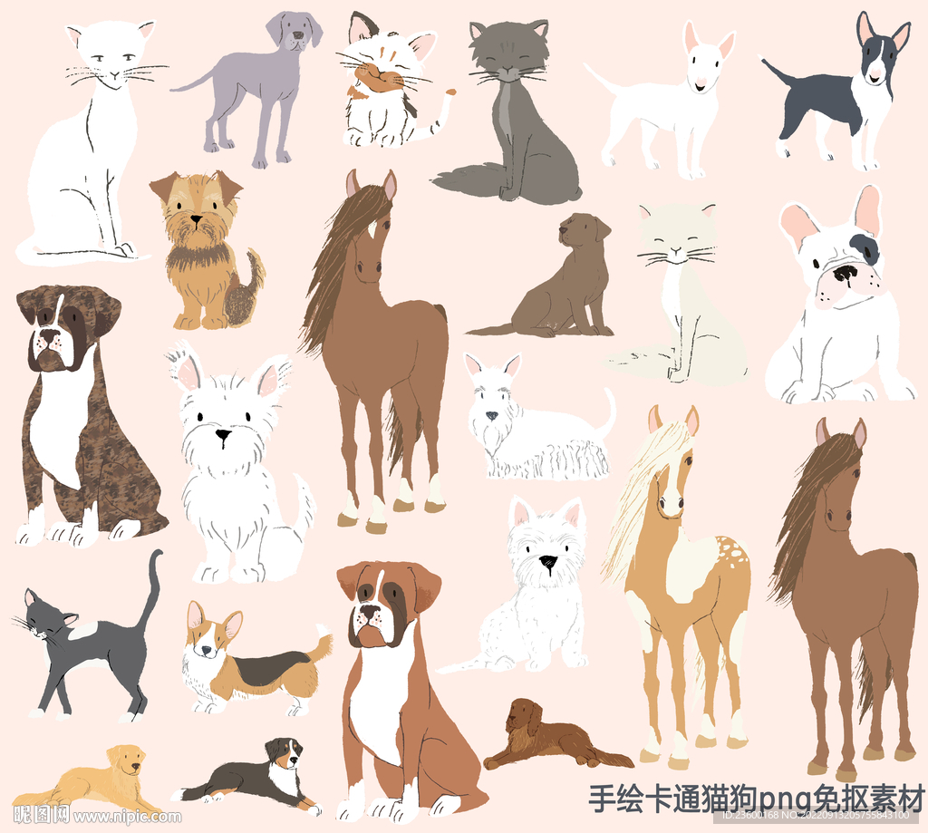 手绘卡通猫狗