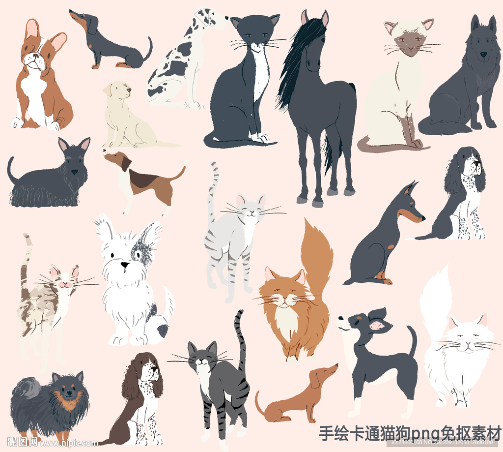 手绘卡通猫狗