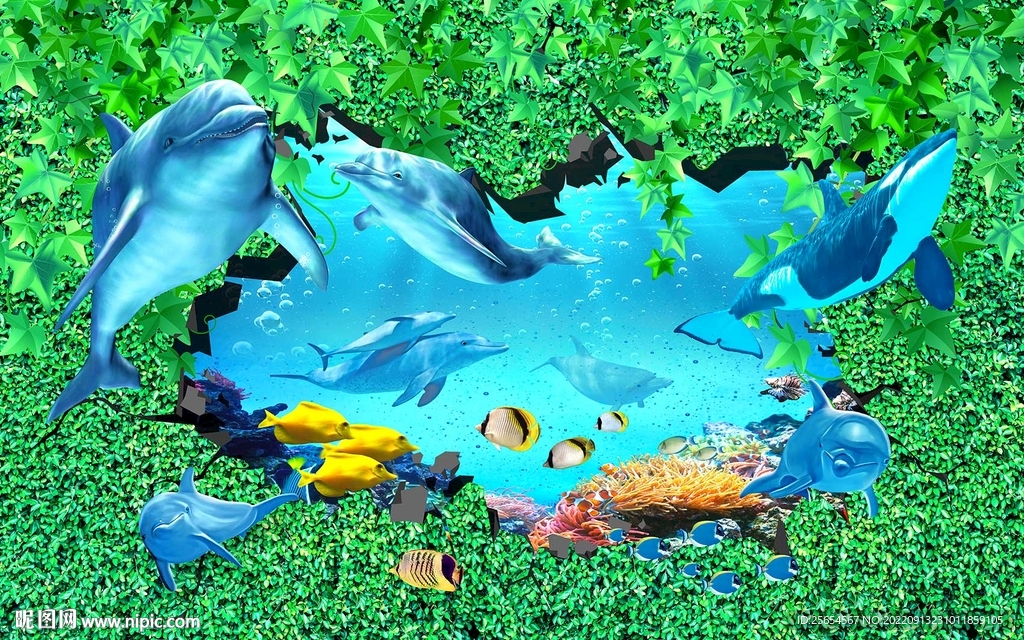 梦幻3D海底背景墙