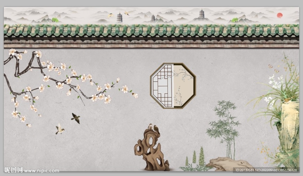 新中式3d古典背景文化墙