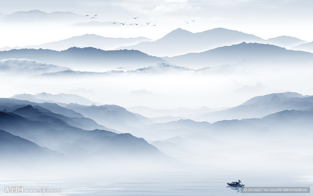 现代意境中式山水 tif分层