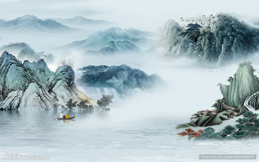 沙发客厅中式山水 TIf分层