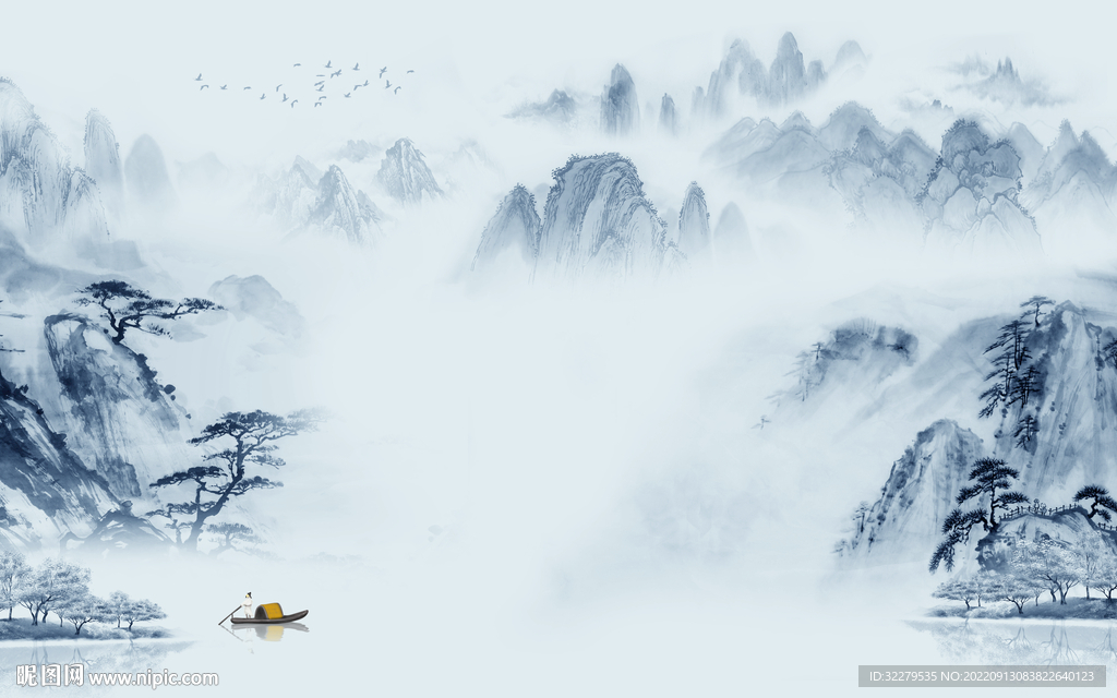 人气客厅中式山水 TIf分层