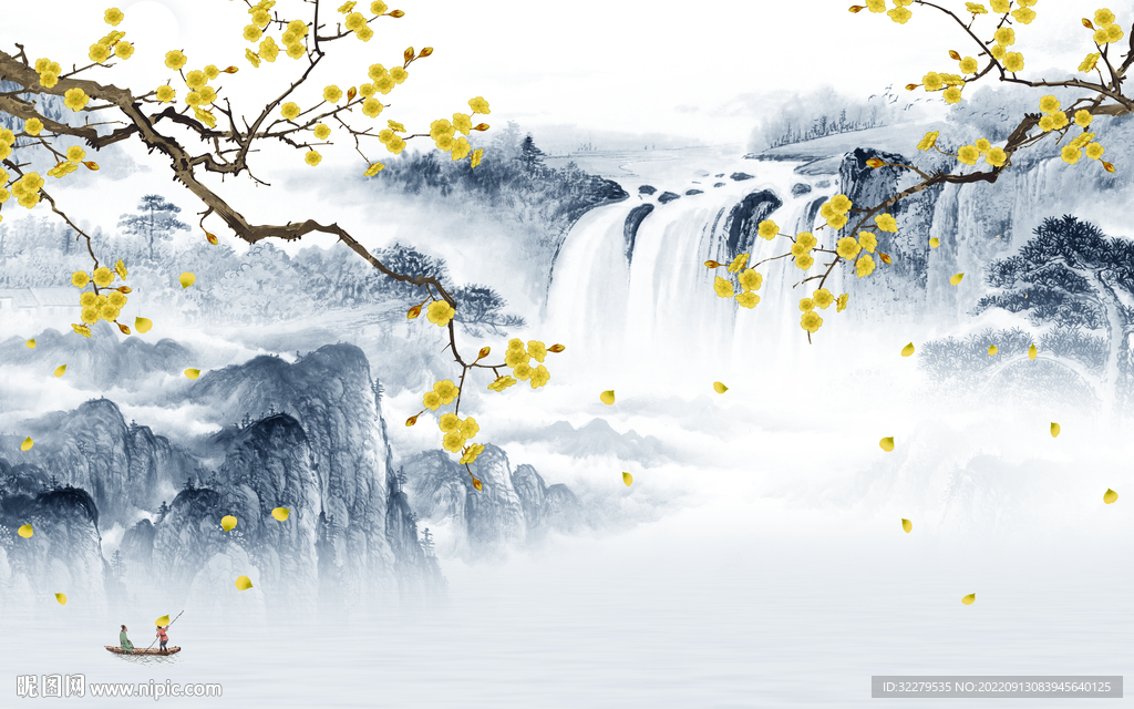 爆款客厅中式山水 TIf分层