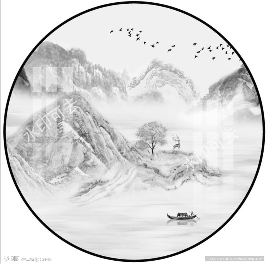 圆形山水装饰画