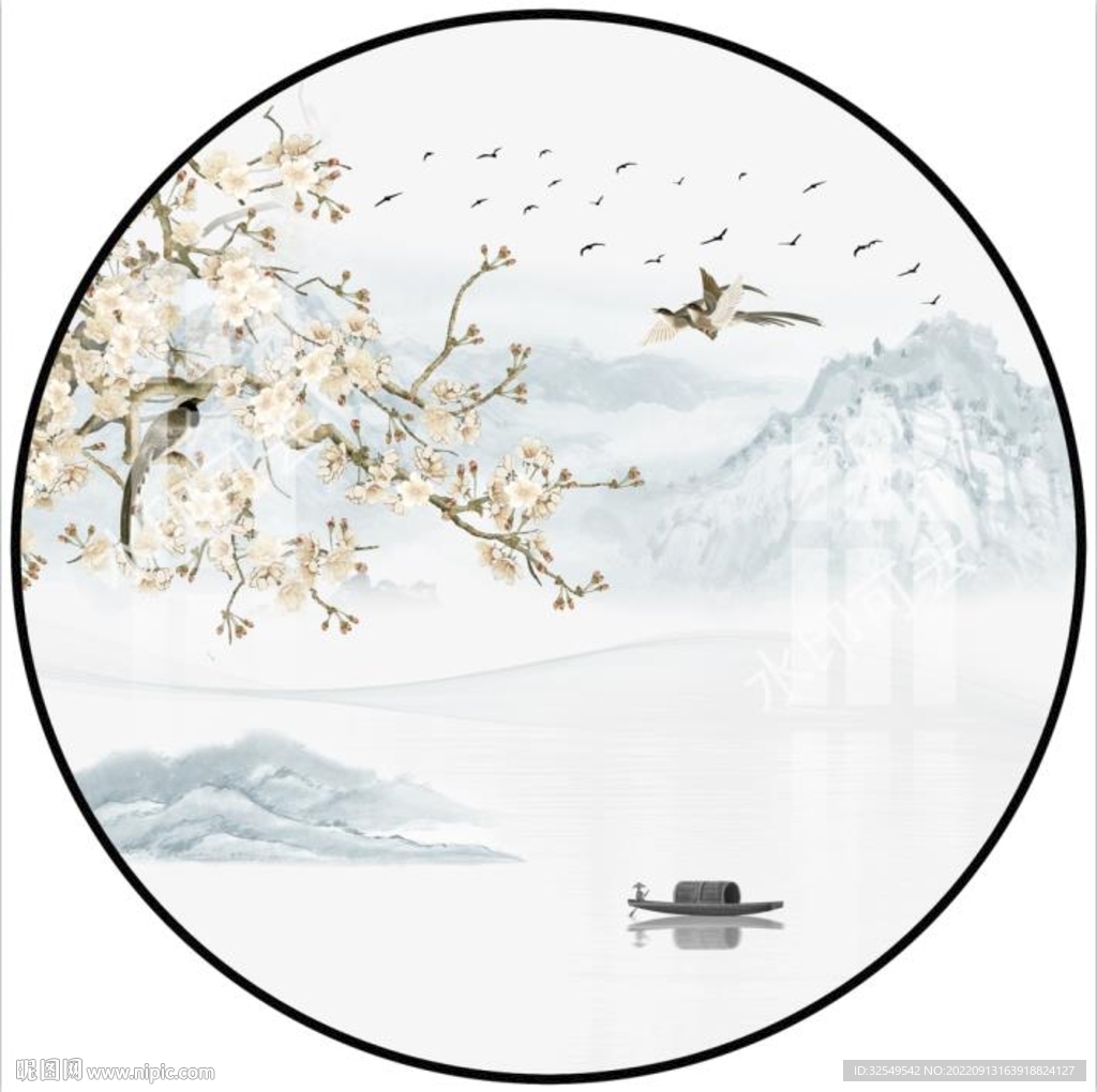 圆形山水装饰画
