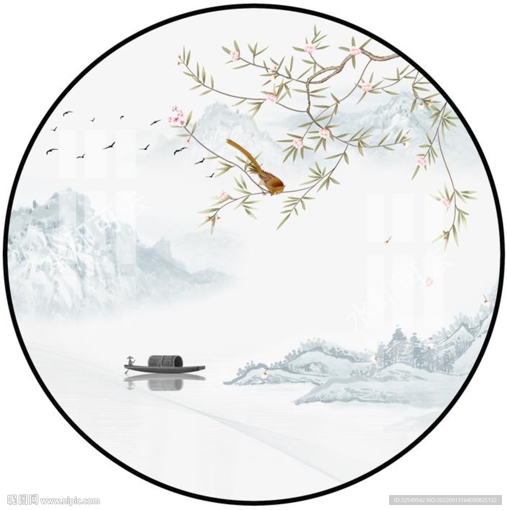 圆形山水装饰画