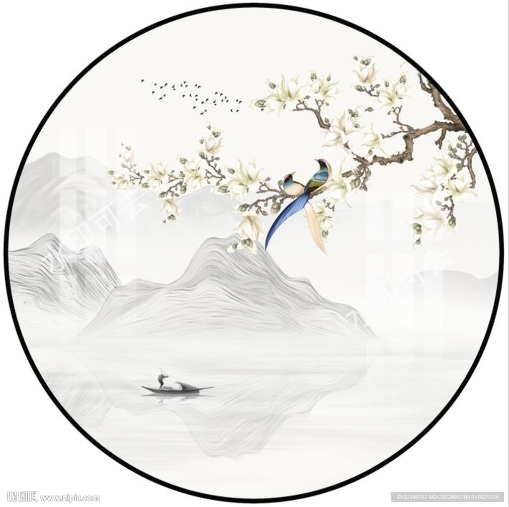 圆形山水装饰画