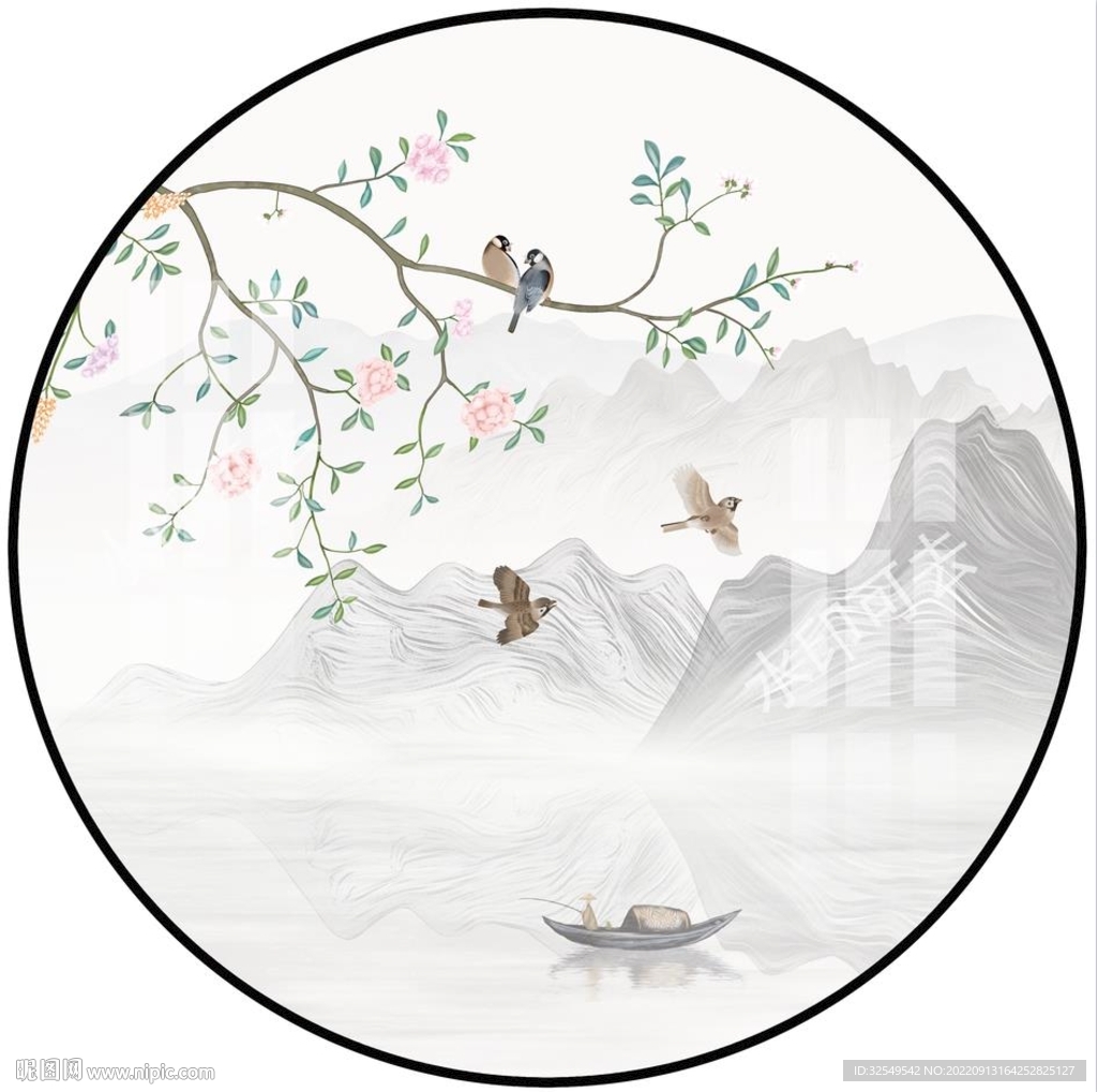 圆形山水装饰画