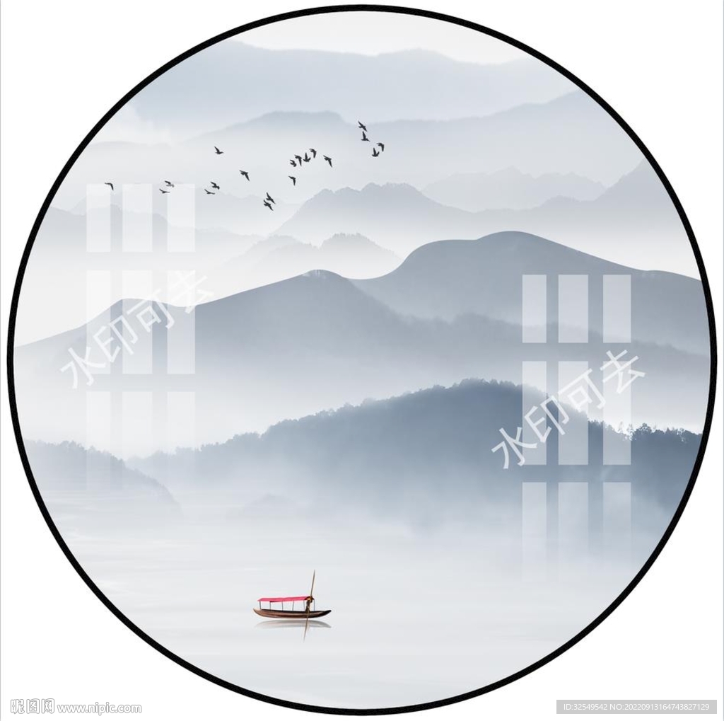 圆形山水装饰画