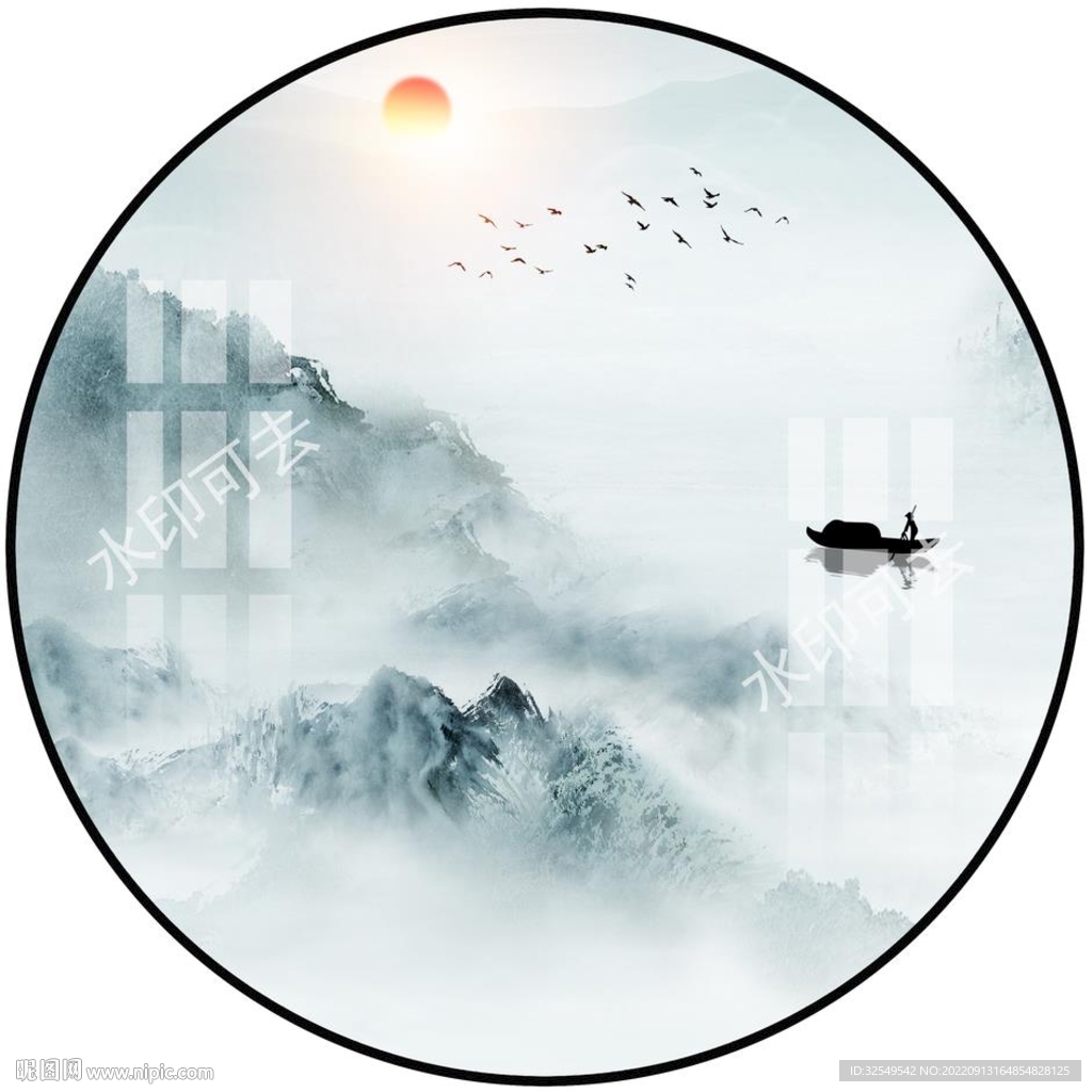 圆形山水装饰画