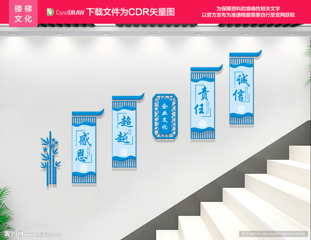 企业文化蓝色楼梯文化墙