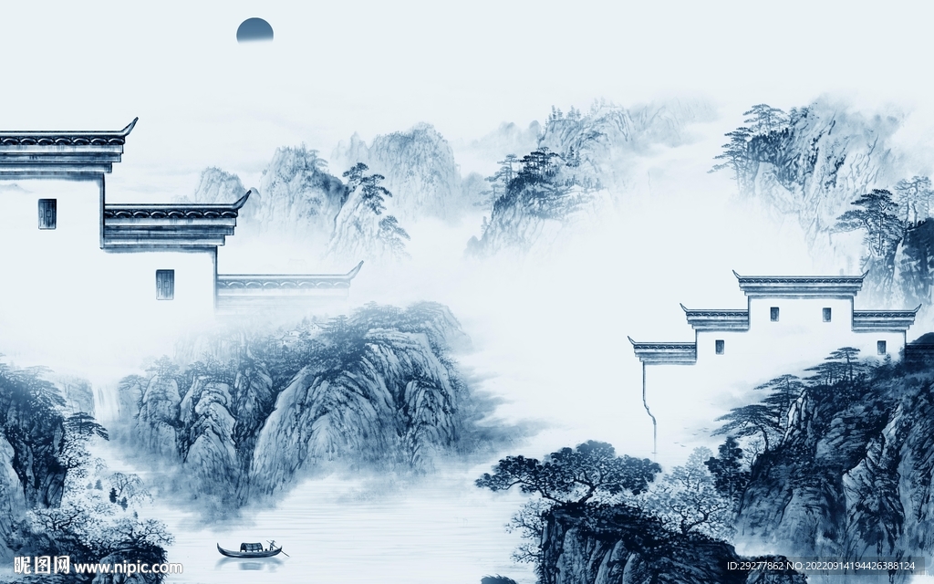 徽派 现代风山水画 Tif分层