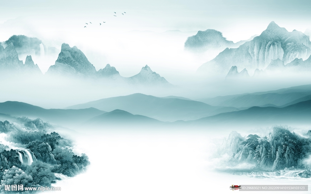 中国风简约山水新画 tIf分层