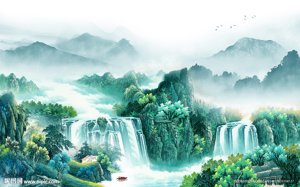 国画简约山水新画 tIf分层