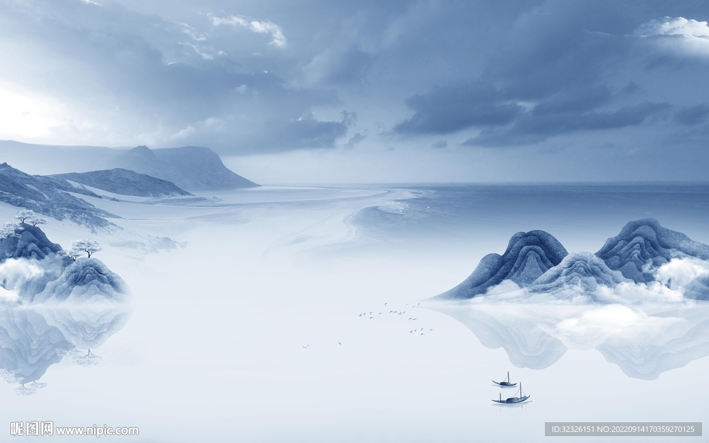 中式意境山水新画 Tif分层