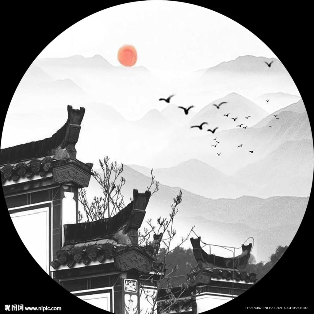不分层圆形装饰画打印图