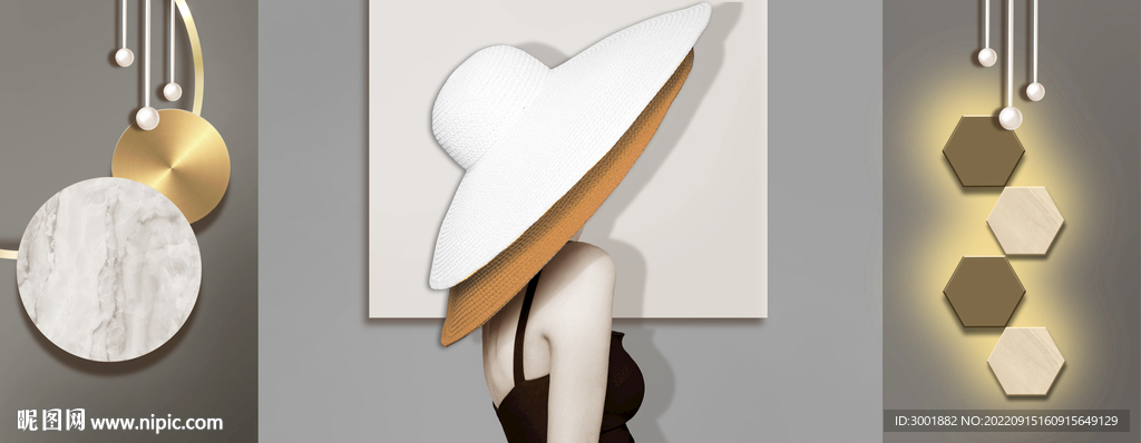 轻奢装饰画 光影画 美女三联画