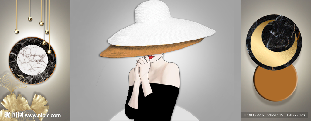轻奢装饰画 光影画 美女三联画