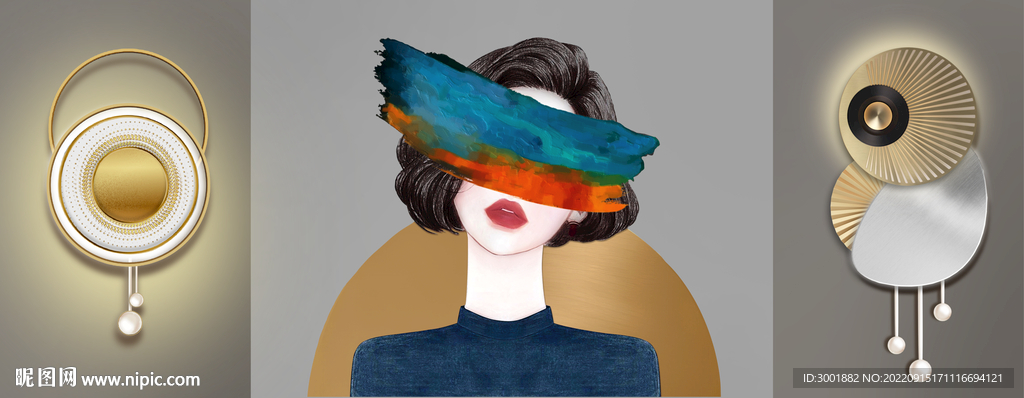 轻奢装饰画 光影画 美女三联画