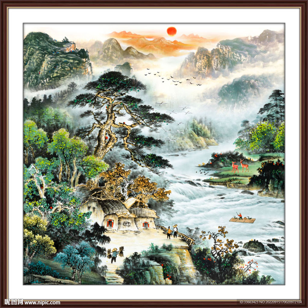 源远流长国画山水风景客厅装饰画
