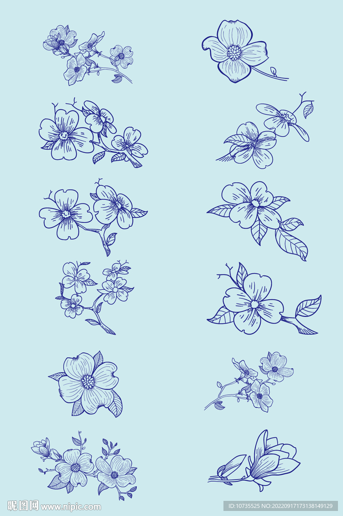 AI矢量线条花草花朵