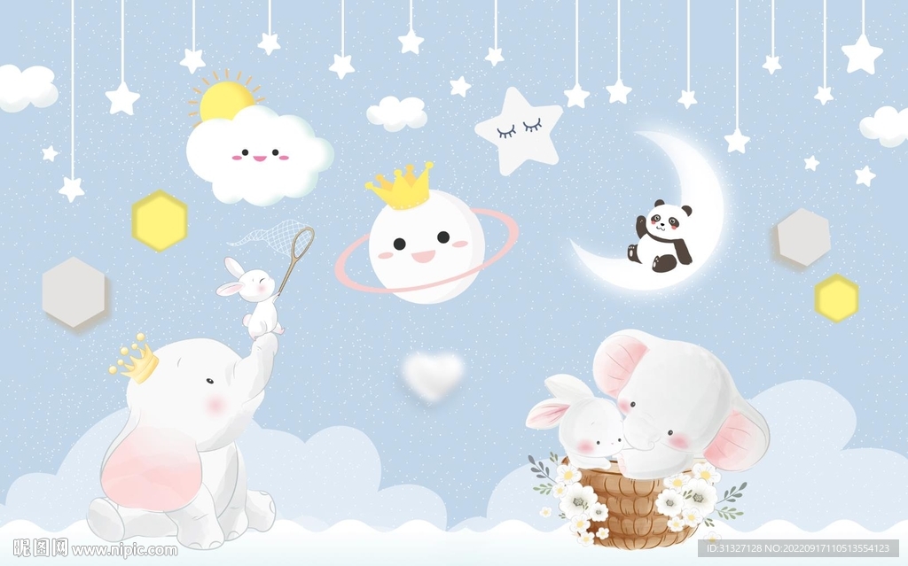 童话可爱星星大象背景墙