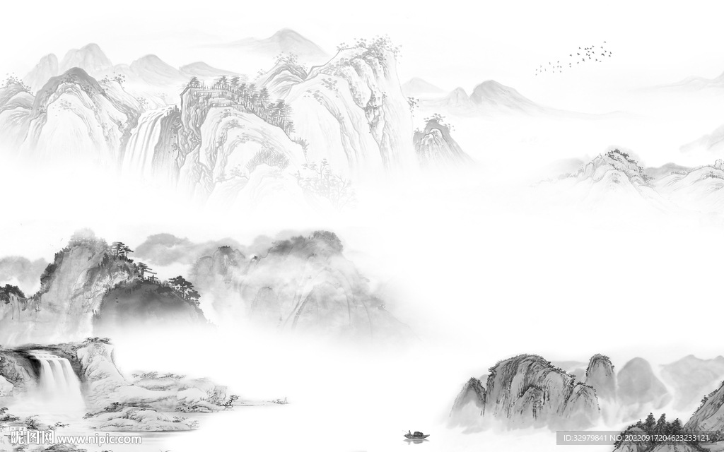 最新中国风山水画 tif分层