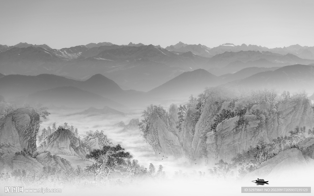 新上架中国风山水画 tif分层