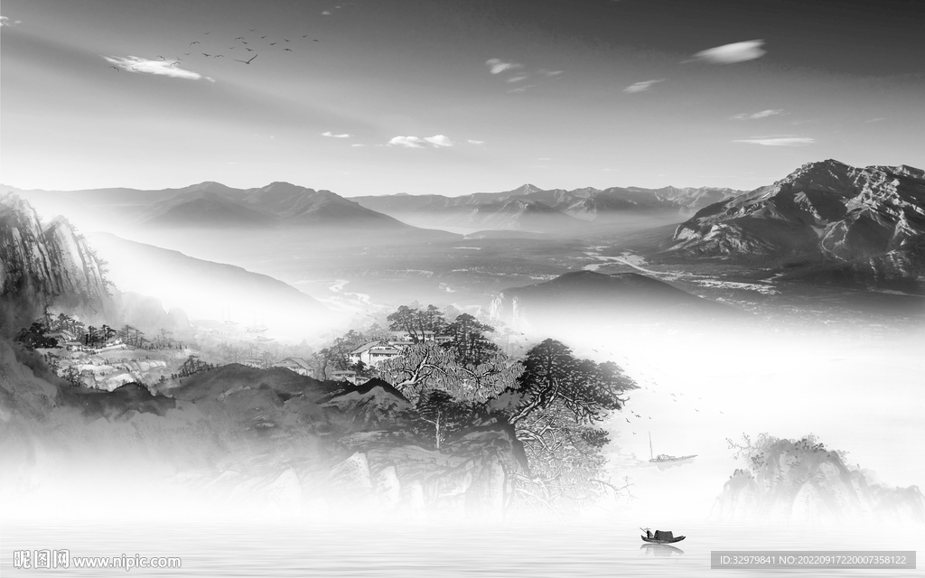 中国风中式背景山水 tif分层