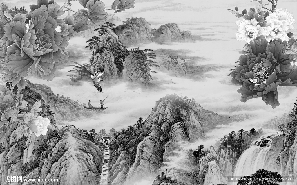 简约最新高端山水 tif分层