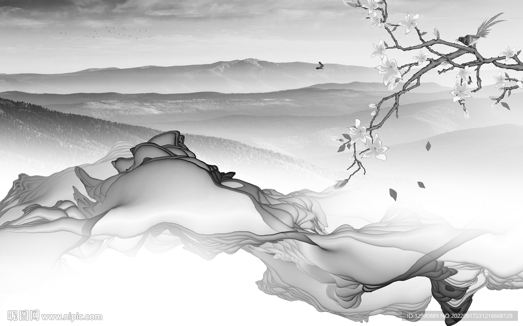 最新 灰色爆款山水 tif分层