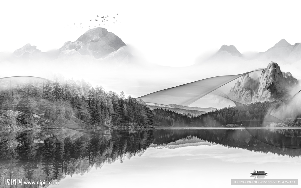 简约灰色爆款山水 tif分层