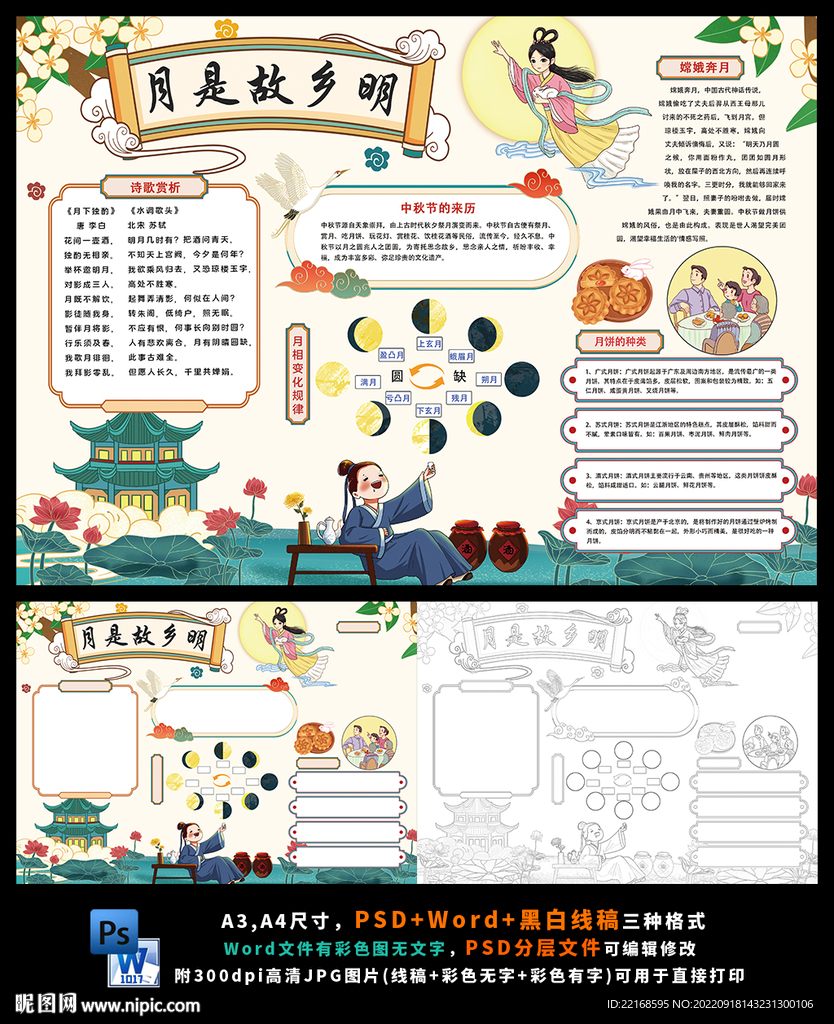 月相的变化探索月球中秋节小报