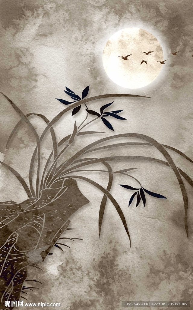 复古中式兰花玄关装饰画