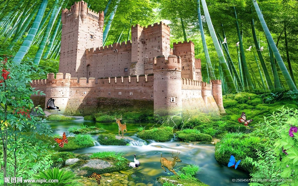 城堡树林背景墙